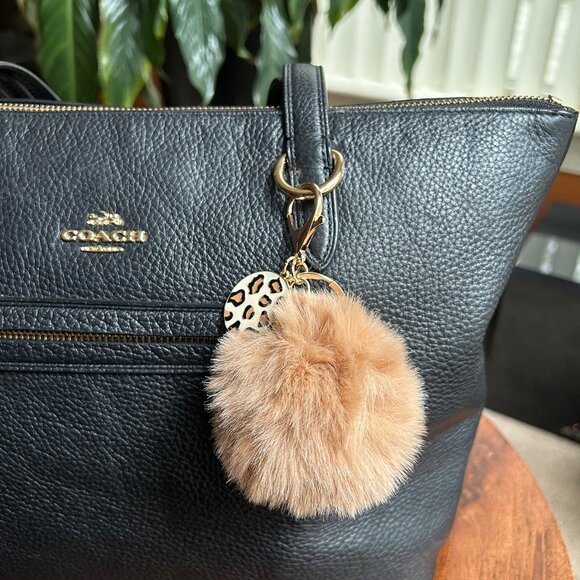 POM POM ANIMAL BAG CHARM Tan Gold Tone Hardware - Picture 2 of 7